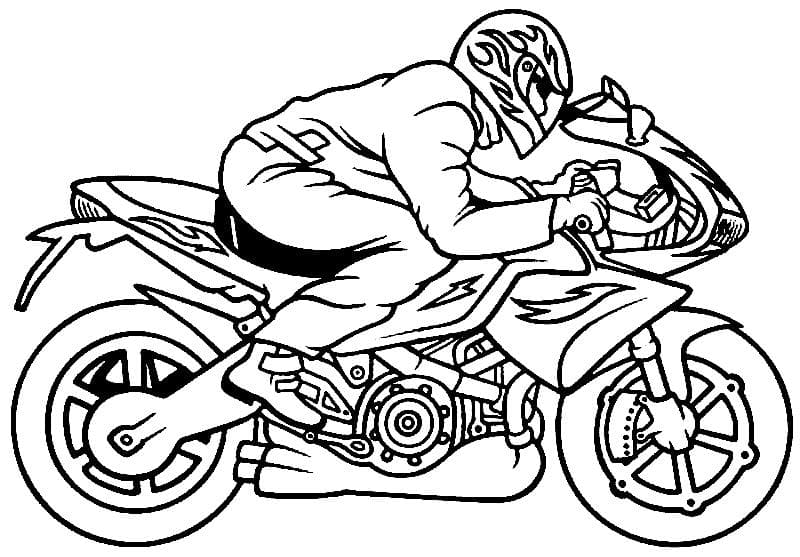 Мотоциклист и узоры огня раскраска