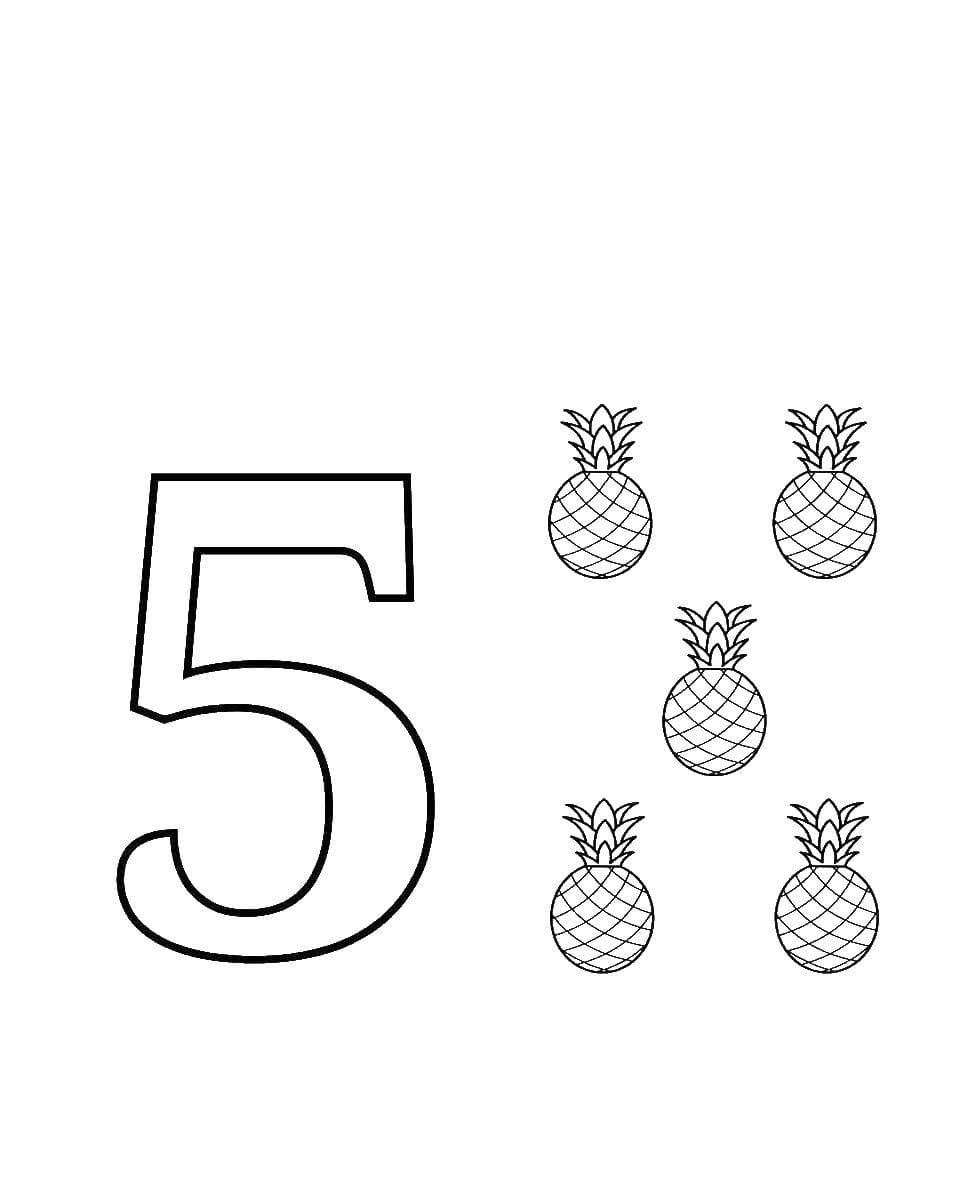 Цифра 5 с ананасами