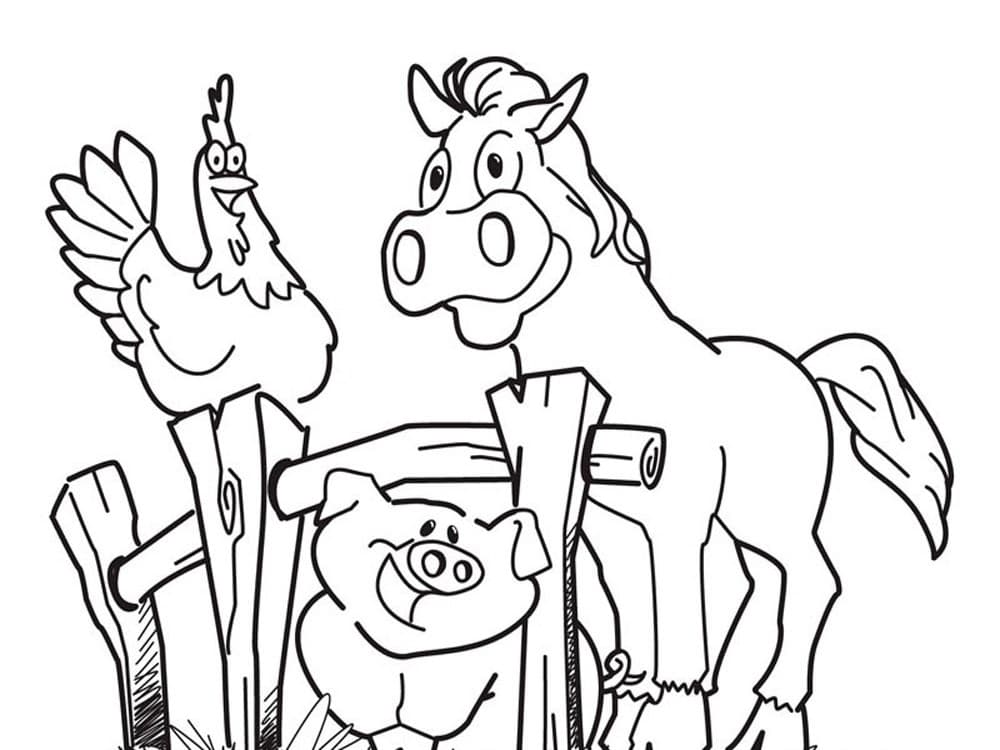 Лошадь свинья и петух