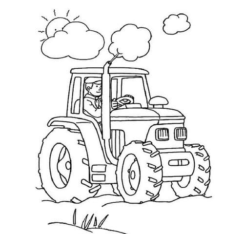 Трактор и облака с солнцем