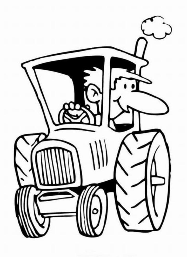 Тракторист с большим носом на тракторе