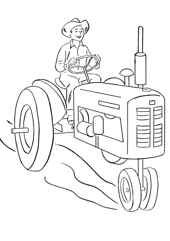 Тракторист в панаме на тракторе