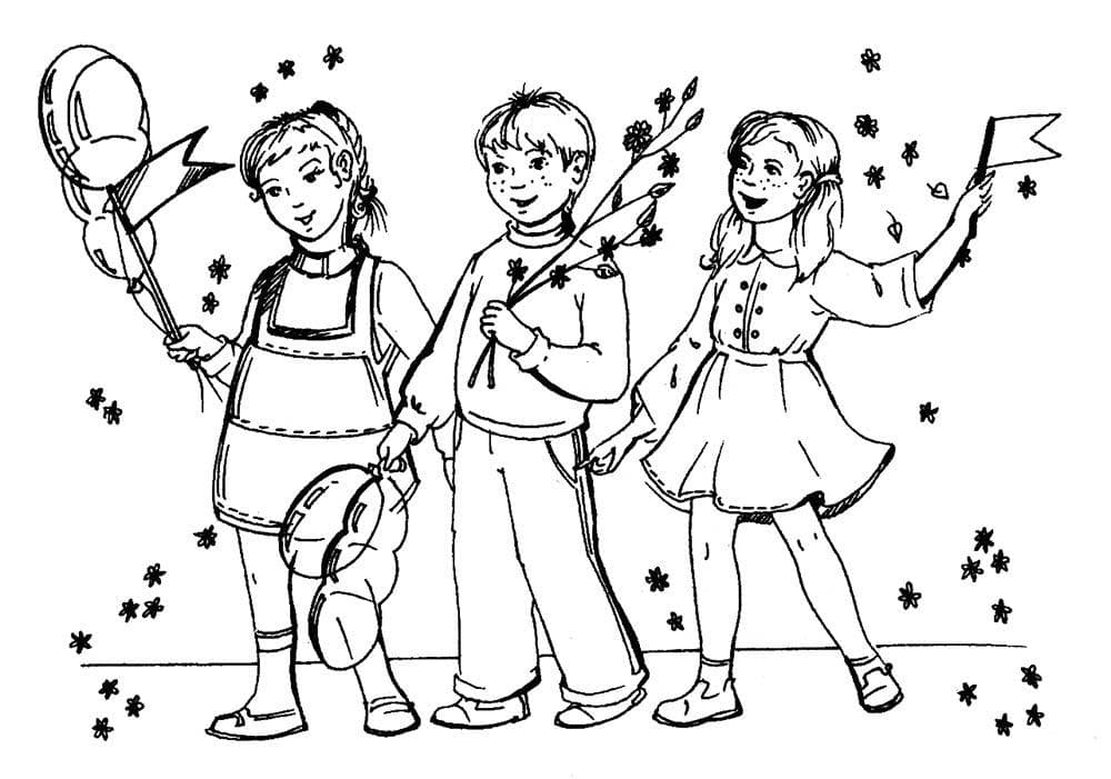 Дети с шариками раскраска