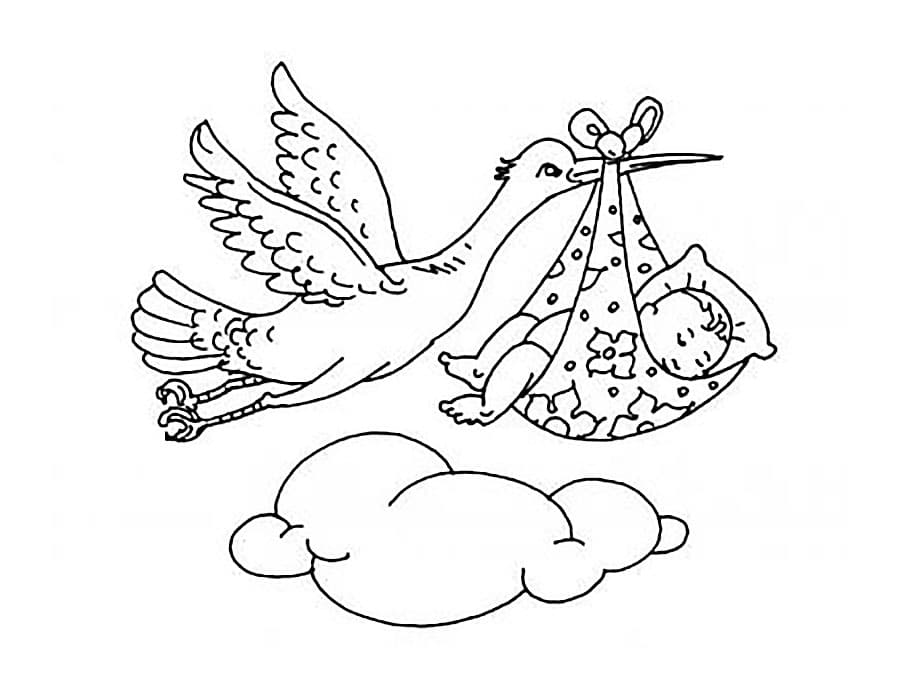 Аист несет ребенка