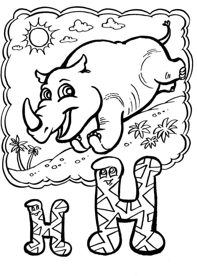 Носорог раскраска буквы Н