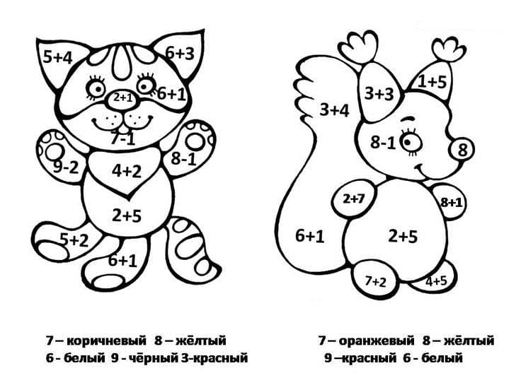 Котенок и белочка раскраска с примерами