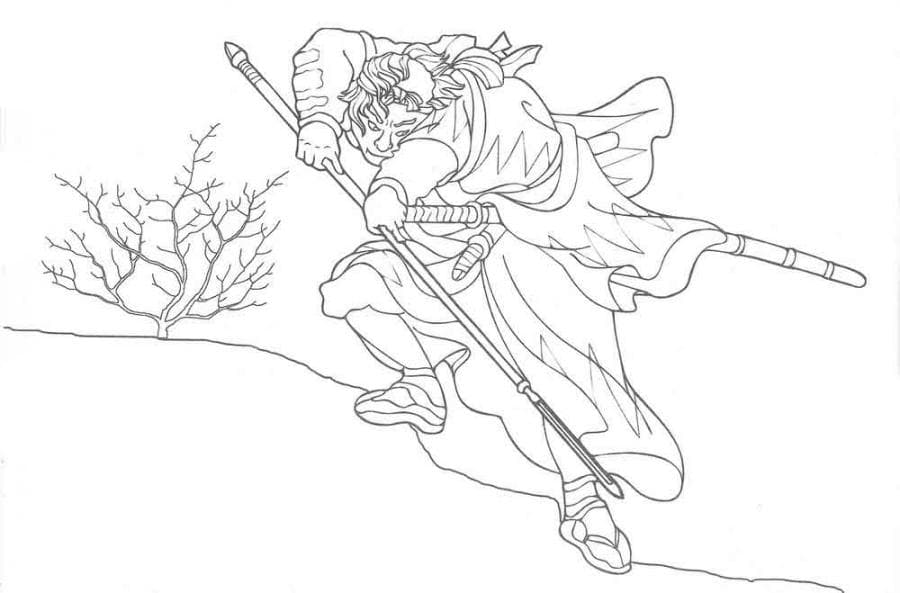 Красивый самурай раскраска