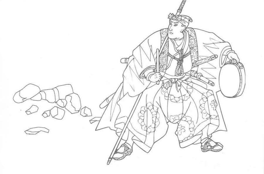 Раскраска для детей самурай