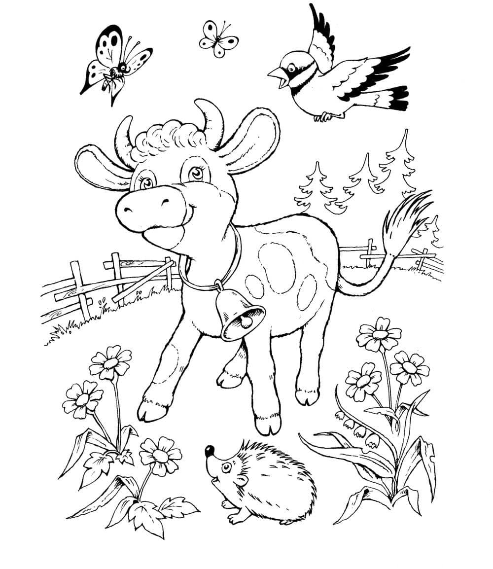 Теленок ежик и птички