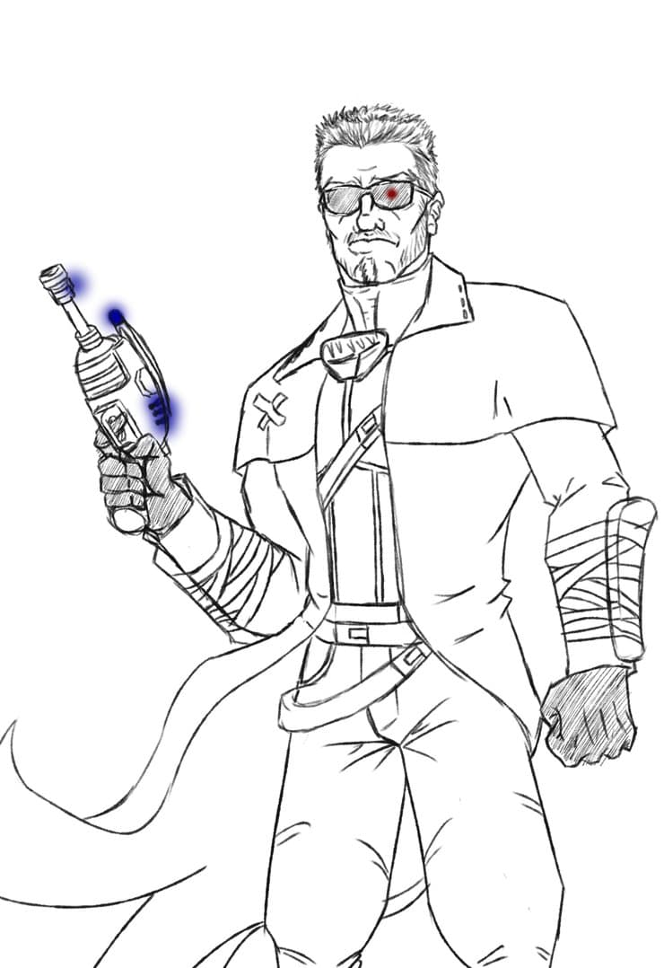 Терминатор с оружием раскраска