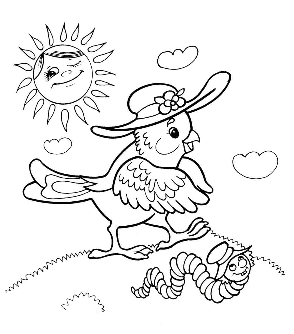 Птичка в панаме и червяк