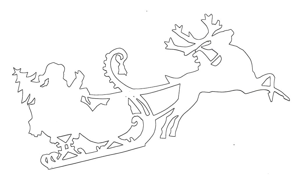 Дед мороз на оленях трафарет