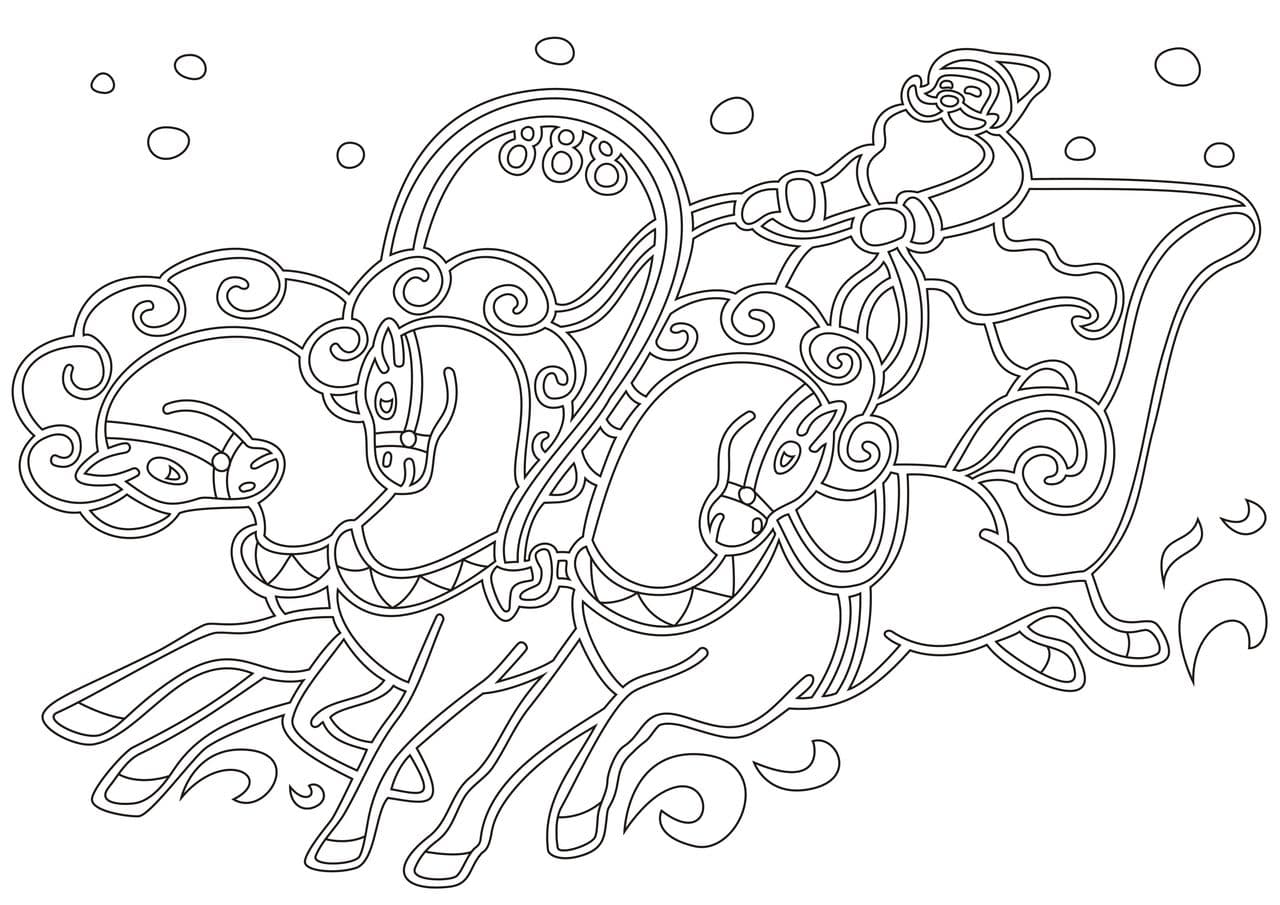 Дед мороз на санях трафарет