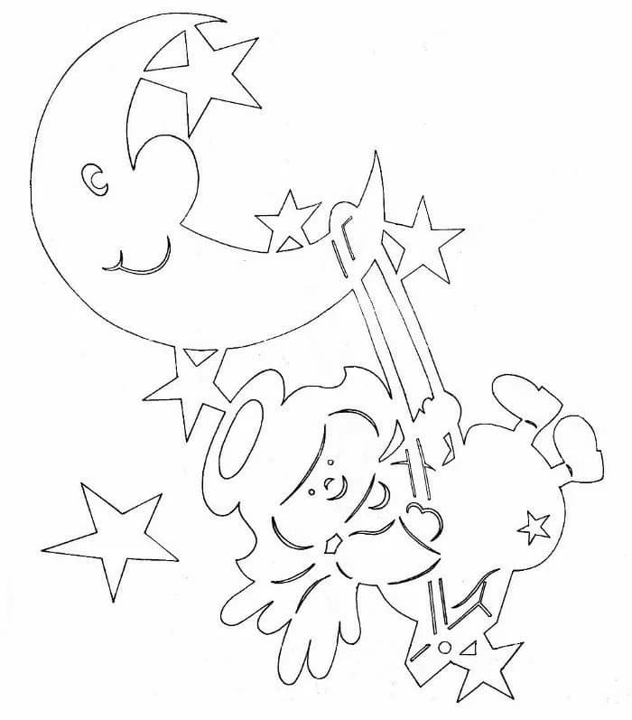 Луна и ангел трафарет