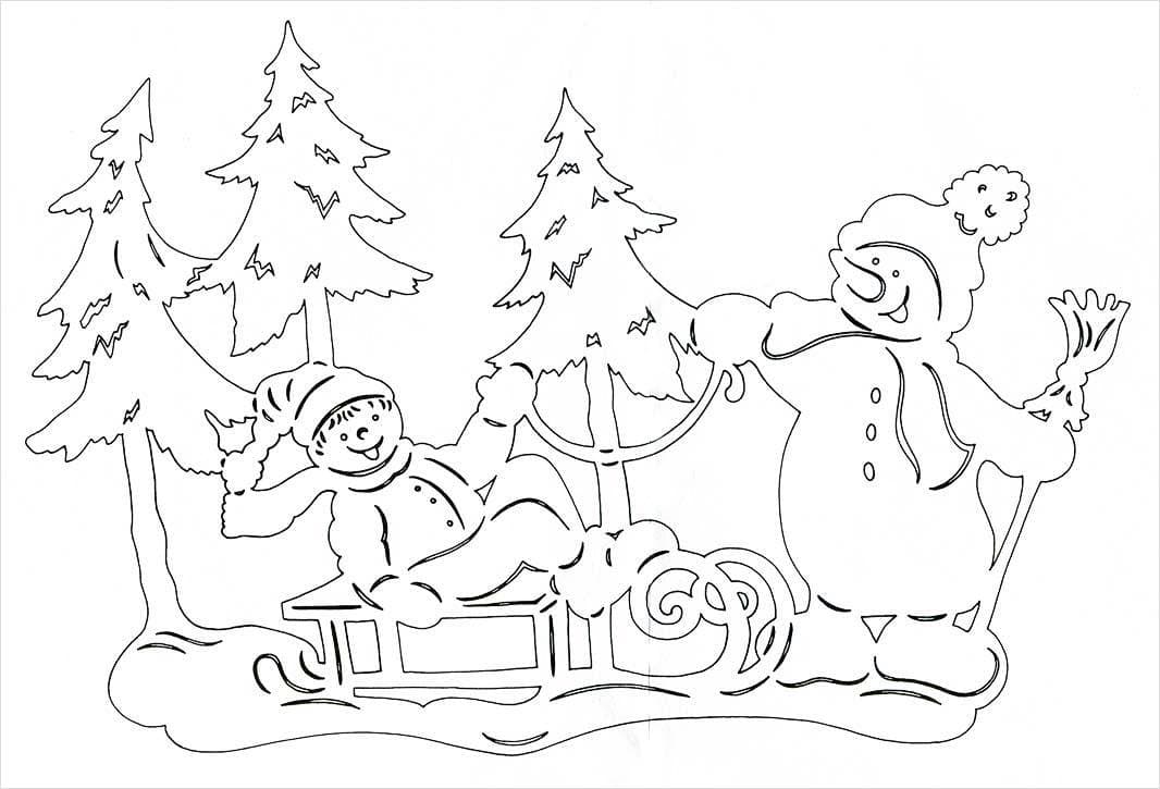 Трафарет снеговики